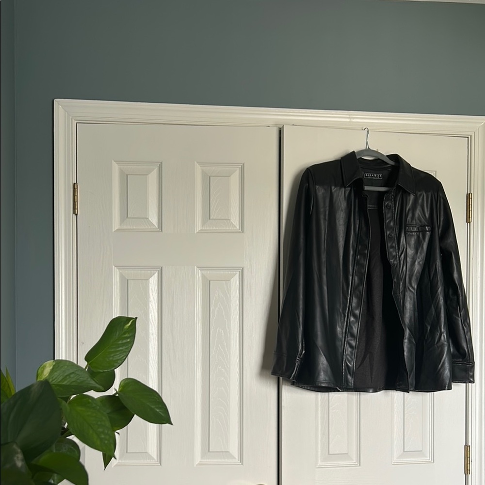 Black Faux Leather Shacket